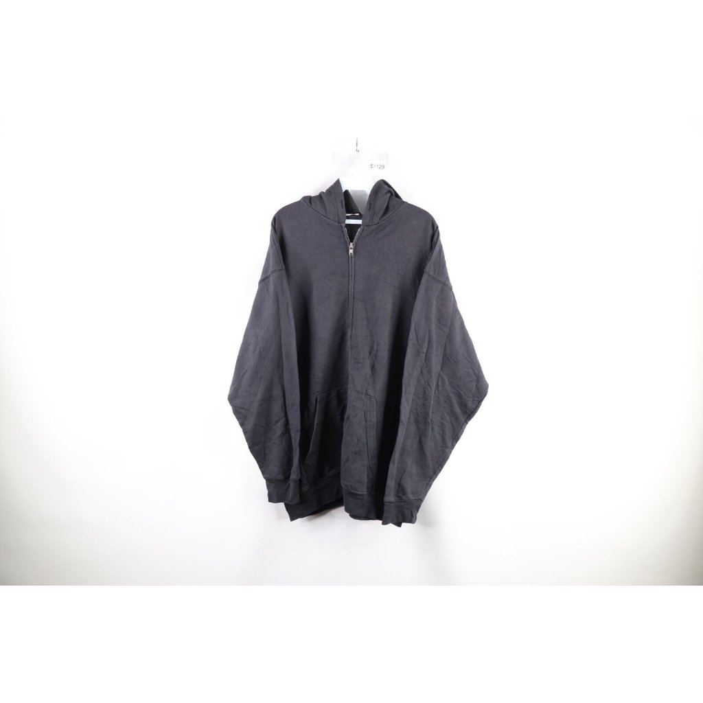 Vintage 90s Streetwear Mens Xl Faded Blank Full Zip Hoodie Sweatshirt Black